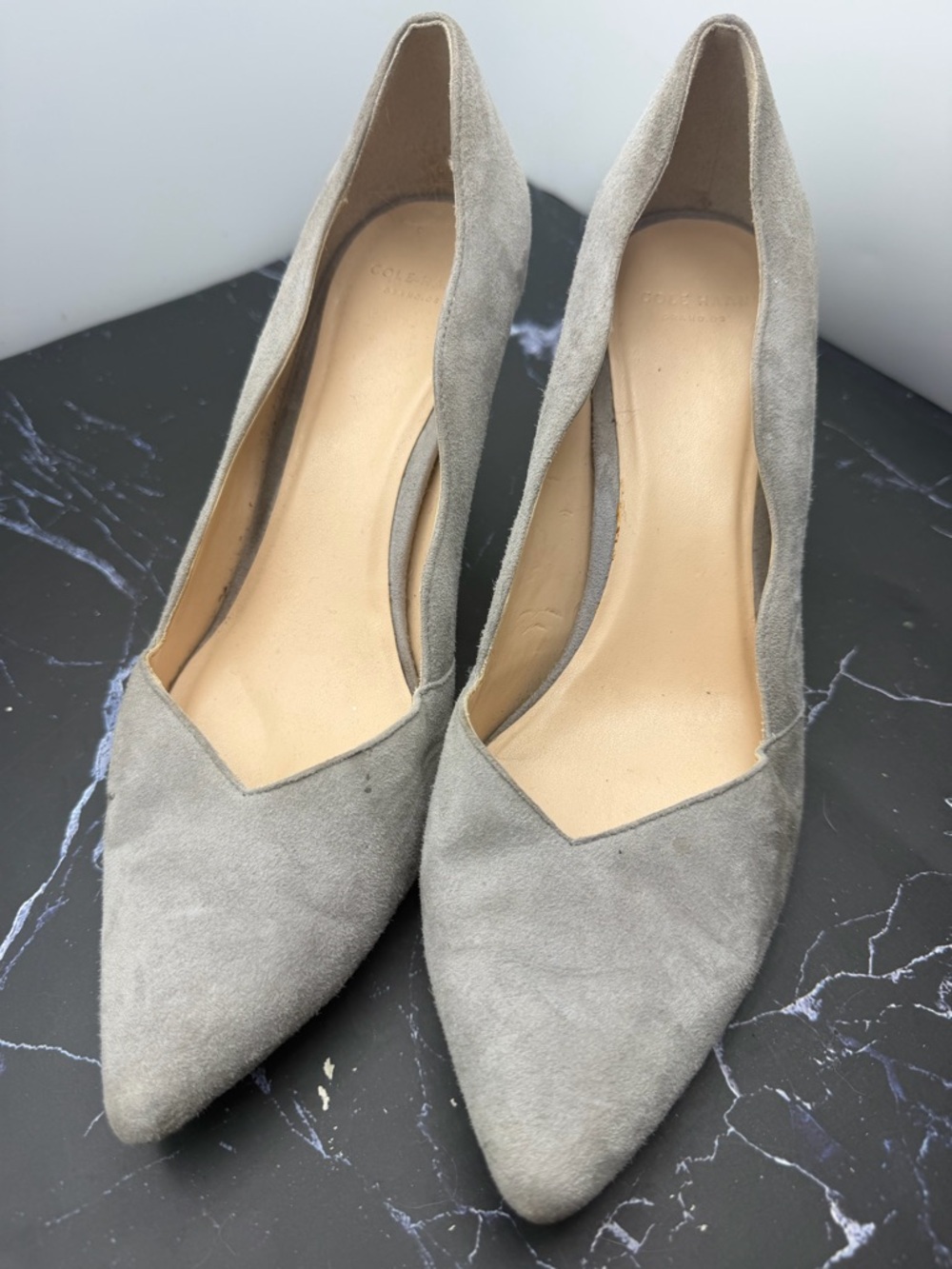 Cole Haan Taupe Gray Suede Pointed-Toe Pumps